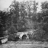 Confederate guns on the hill above poured fire into the Union ranks at Burnside's bridge. Photo taken just after the Battle of Antietam, 1862.