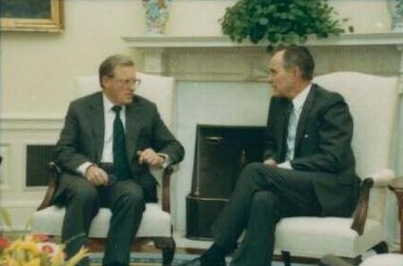 King with President George H. W. Bush in 1990