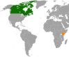 Location map for Canada and Kenya.