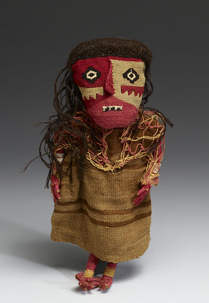 Textile doll (11th century), Chancay culture, found near Lima, Walters Art Museum. Of their small size, dolls are frequently found in ancient Peruvian