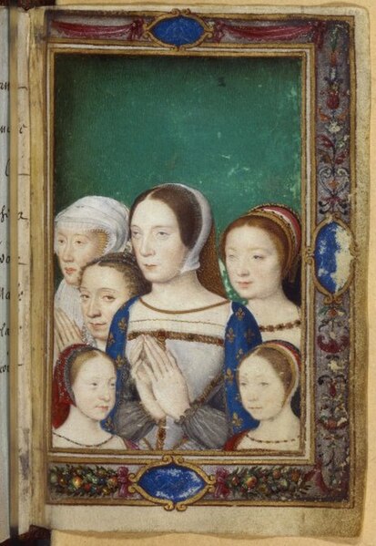 Claude surrounded by her daughters (Charlotte, Madeleine and Marguerite), her sister Renée (or her deceased older daughter Louise) and her husband's s