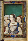 Клод в центъра с дъщерите си, Луиз, Шарлот, Мадлен, Маргьорит и Елеонор Кастилска