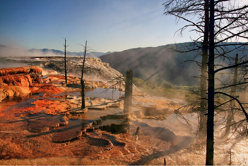 File:Crepuscular rays at hot springs.jpg