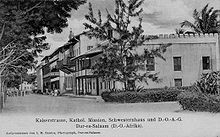 Kaiserstraße (litt. Kaiser Street) in the European Quarter of Dar es Salaam, where Husen was born in 1904.