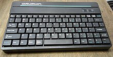 The keyboard of Dauphin DTR-1 received criticism from journalists due to its dimunitive size. Dauphin front 2.jpeg