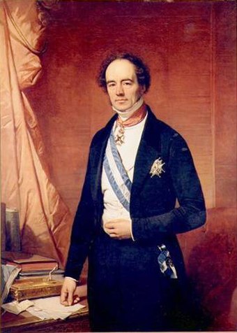 Portrait of Barthélémy de Theux de Meylandt wearing the Grand Cross, including blue and white sash of the Order
