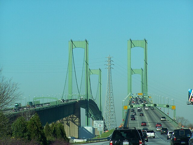 The Delaware Memorial Bridge connects Salem County with New Castle County, Delaware