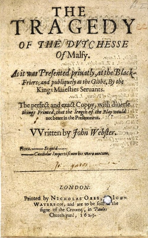 Title page of The Duchess of Malfi, 1623