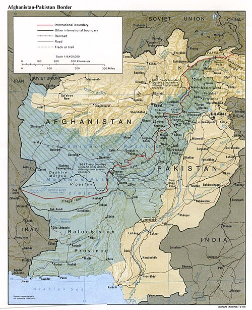 The border between Afghanistan and Pakistan is the Durand Line. Most Afghan refugees in Pakistan reside in Khyber Pakhtunkhwa and Balochistan, not ver