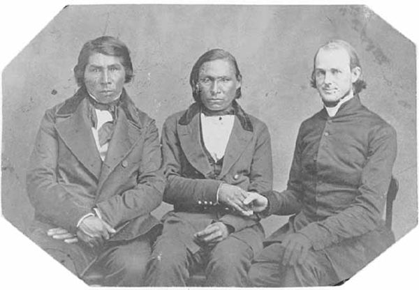 Breck (right) with Enmegahbowh (The Rev. John Johnson) (left) and Isaac Manitowab (center).