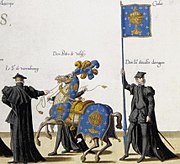 Estandarte do reino de Galicia na obra "Pompas fúnebres do emperador Carlos V" (1559).