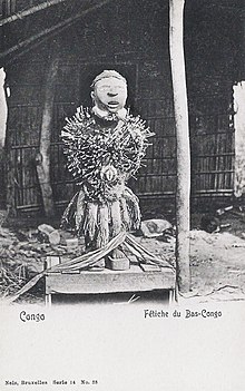 Kongolese healing traditions involve objects called minkisi; this nkisi was photographed in the Congo. The minkisi have been identified as the forerunner of the Cuban nganga. Fetiche du Bas-Congo.jpg