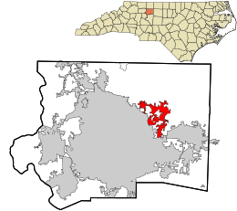 Localização no condado de Forsyth e no estado da Carolina do Norte