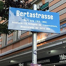 Foto des Strassenschildes an der Bertastrasse in 8003 Zürich, aufgenommen am 17. Sept. 2021.