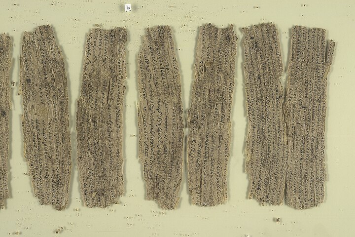 Fragmentary Kharosthi Buddhist text on birchbark (Part of a group of early manuscripts from Gandhara), first half of 1st century CE.  Collection of the British Library in London