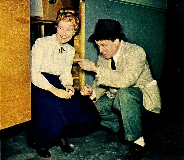 Stevens with Barbara Bel Geddes on set of I Remember Mama (1948)