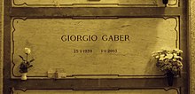 Gaber's grave at the Monumental Cemetery of Milan, Italy.