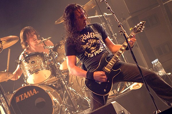 Mario (left) and Joe Duplantier during a 2007 Gojira concert at Denmark's Roskilde Festival