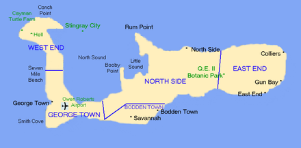 Grand Cayman Districts, towns, villages, and attractions