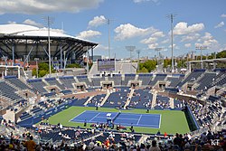 Inside Grandstand during a match between Caroline Garcia and Monica Puig.