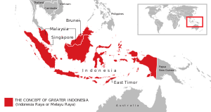 Map of Greater Indonesia, including Indonesia, Malaysia, Brunei, Singapore, and East Timor Greater Indonesia Locator.svg