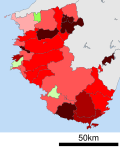 Growth rate map of municipalities of Ibaraki prefecture, Japan