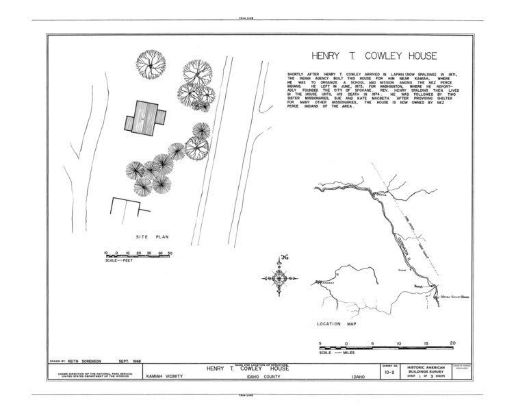 File:Henry T. Cowley House, State Route 9, East Kamiah, Idaho County, ID HABS ID,25-KAMI.V,1- (sheet 1 of 3).tif