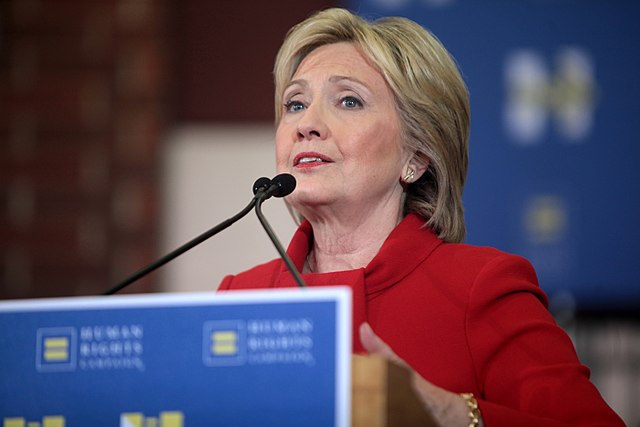 Hillary Clinton speaking at a rally in Des Moines in January 2016