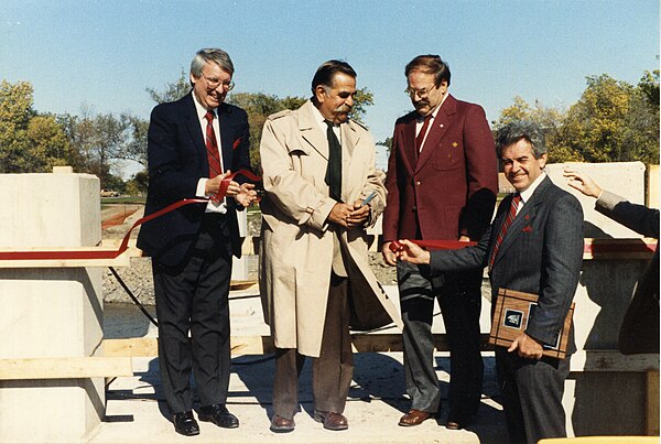 Hugh O'Neil (left) as Tourism Minister in Belleville, 1987