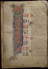 Initiale I de la Bible. Ancien Testament. Octateuque. Prologues de S. Jérôme, Ms 12, fol. 3 V