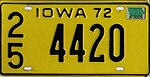 Iowa 1973 license plate - Number 25 4420.jpg