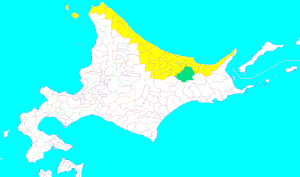北見國的轄境（1869年8月15日）。綠色部分為末期編入的網尻郡。