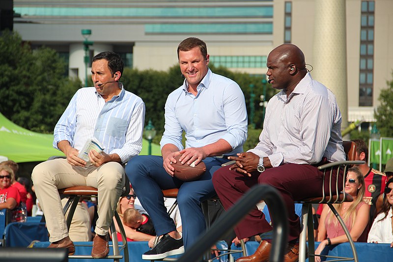 File:Joe Tessitore, Jason Witten, Booger McFarland - 2018 SEC Summerfest 7.jpg