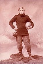 John Brallier played for Indiana Normal School in 1893 and 1894 before becoming the first professional football player. John Brallier 1895 W&J uniform cropped.jpg