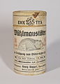 Deutsch: KONTRA Wühlmaustöter der Firma Georg Vogger, Greifenfeld, Oberbayern, Deutschland. Phosphidhaltiges Nagetiergift. Pappdose mit Resten des Inhalts. Hergestellt vor den 1940. English: Phosphide rodenticide brand "KONTRA Wühlmaustöter" of company Georg Vogger, Greifenfeld, Oberbayern, Germany. Cardboard can with content. Made before 1940. height: 113 mm (4.44 in); diameter: 62 mm (2.44 in) dimensions QS:P2048,113U174789 dimensions QS:P2386,62U174789 Weight: Expression error: Unrecognized punctuation character ",".  kg ( Expression error: Unexpected < operator.  lb)