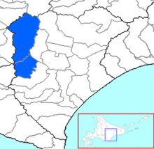 Tweekleurige kaart met de locatie van het Kamikawa-district.