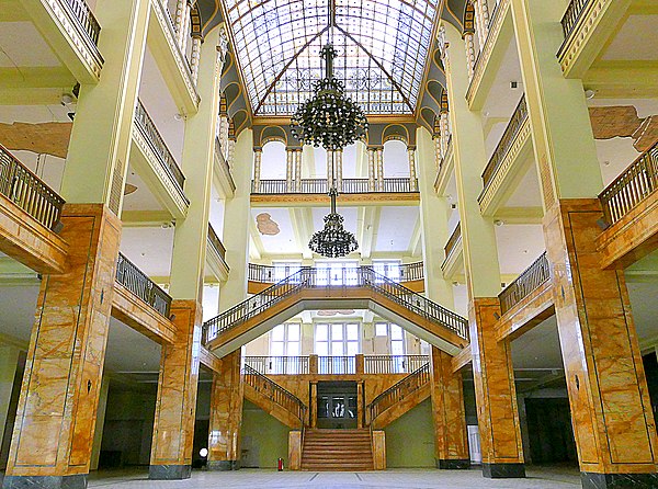 Atrium of the defunct Görlitzer Warenhaus (pictured in 2015), which doubled for the Grand Budapest Hotel lobby