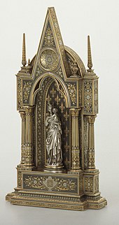 Iron shrine with virgin and child, 1880 Khalili Collection Spanish Damascened Metalwork ZUL095.jpg