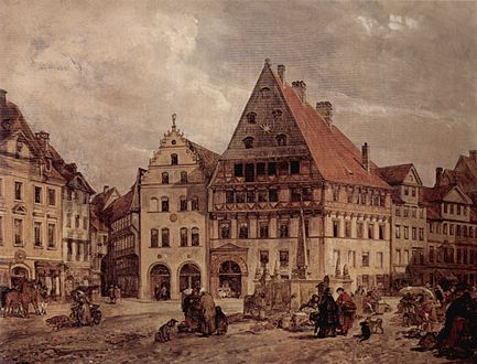 Der nordöstliche Teil des Kohlmarktes, 1894 gemalt von Ludwig Tacke.[Anm. 2]