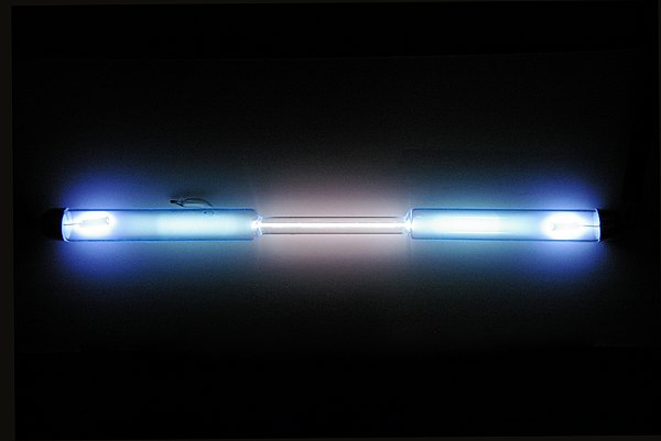 A krypton-filled discharge tube glowing white