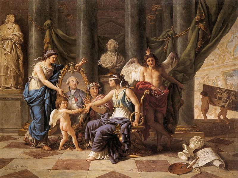 File:Lagrenée, Louis Jean - Allegory on the Installation of the Museum in the Grande Galerie of the Louvre - 1783.jpg