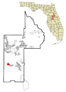 Lake County Florida Sisällytetyt ja rekisteröimättömät alueet Mascotte Highlighted.svg