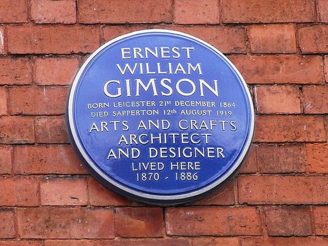 Ernest Gimson Blue Plaque displayed at the Belmont Hotel, De Montfort Street / New Walk, Leicester.
