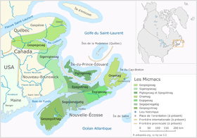 Kort over Mi'kmaq-territorier.