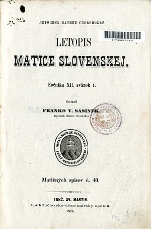 Letopis of Slovak Matia - the first Slovak scientific journal