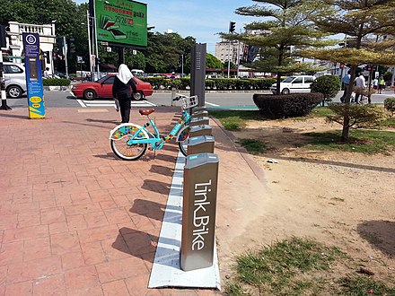 A LinkBike station in George Town, Penang. The public bicycle sharing service was launched in 2016.[107]