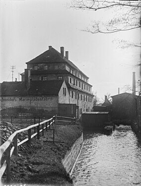 Dresden-Löbtau, Am Weißeritzmühlgraben 14, Gebäude der ehemaligen Spiegelschleife (bis 1813), Zustand um 1920, 1945 zerstört.