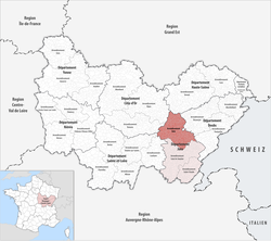 Dole arrondissementinin Burgonya-Franche-Comté'deki konumu