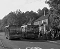 London Buses South London buses DT62 and DT58 Dennis Dart Carlyle Dartlines H462 UGO and H458 UGO in Coulsdon near Croydon, Greater London 1 September 1990.jpg
