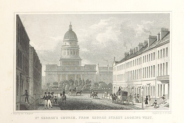 The west end of George Street, looking towards Charlotte Square and St George's Church, c. 1829
